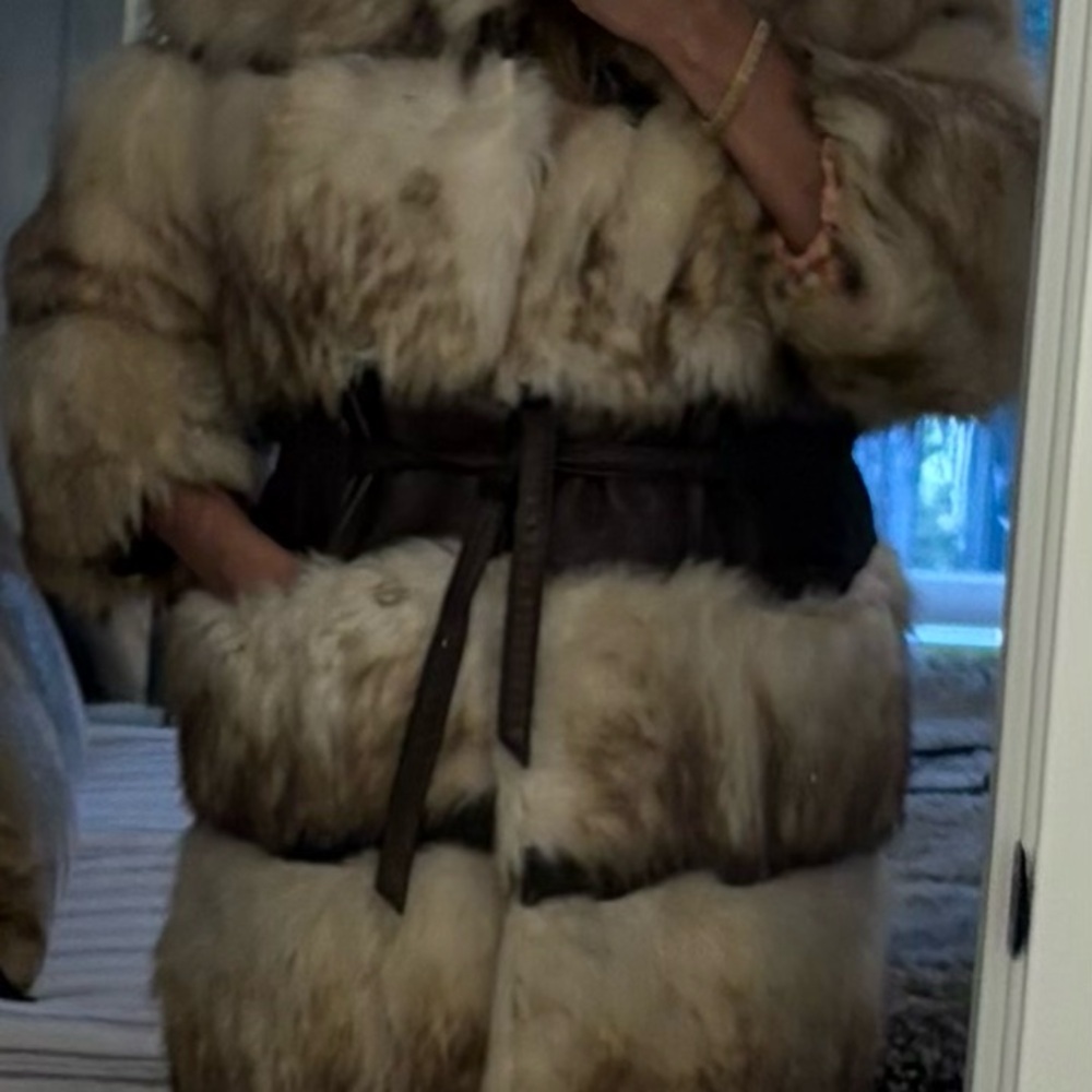 Unique Vintage Fur Coat with Leather belt
